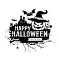Happy Halloween black and white message, pumpkin hat Royalty Free Stock Photo