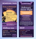 Happy Halloween Boarding Pass cartoon party invitation template. Vector illustration of an airline ticket