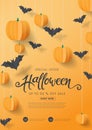 Happy Halloween calligraphy with paper bats and pumpkins. banners party invitation.Vector illustration Royalty Free Stock Photo