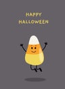 Happy Halloween Candy Corn card. Candy jumping. Flat, cartoon, vector