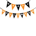 Happy Halloween card. Bunting flags pack letters. Flag garland. Party decoration element. Hanging text on rope thread. Black orang Royalty Free Stock Photo