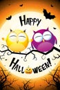 Happy Halloween card with cartoon owls