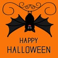 Happy Halloween card. Cute hanging bat. Cartoon character Royalty Free Stock Photo