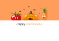 Happy Halloween card, cute pumpkin, tomato and carrot emotion, vegetable harvest season, celebration party invitation card
