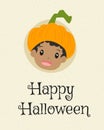 Happy Halloween Card Design, Pumpkin Boy Cartoon Vector Royalty Free Stock Photo