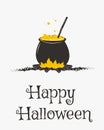 Happy Halloween Card Design, Witch Cauldron Cartoon Vector Royalty Free Stock Photo