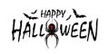 Happy Halloween card. Drip text, spider isolated white background. Greeting design banner, Halloween holiday celebration Royalty Free Stock Photo
