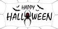 Happy Halloween card. Drip text, spider, web isolated white background. Greeting design banner, Halloween holiday Royalty Free Stock Photo