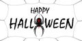 Happy Halloween card. Drip text, spider, web isolated white background. Greeting design banner, Halloween holiday Royalty Free Stock Photo
