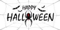 Happy Halloween card. Drip text, spider, web isolated white background. Greeting design banner, Halloween holiday Royalty Free Stock Photo