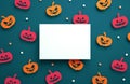 Happy Halloween card mockup with pumpkins background in 3D rendering. Halloween party blank flyer template Royalty Free Stock Photo