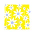 Simple flowers in blue and yellow in a white frame. Abstract floral vector illustration Royalty Free Stock Photo