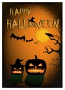 Happy halloween card. pumpkins silhouettes on the orange black background