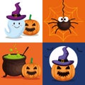 Happy halloween card with set icons Royalty Free Stock Photo