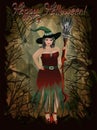 Happy halloween card with young xxl witch Royalty Free Stock Photo
