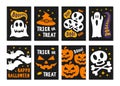 Happy halloween cards set color style with skull, pumpkin, bat, ghost, candy Royalty Free Stock Photo
