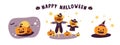 Happy Halloween cartoon character spooky and cute concept flat vector illustration isolated on white background. Cute pumpkins,