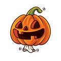 Happy Halloween. Cartoon cute pumpkin ghost with crazy laughing