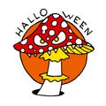 Happy Halloween cartoon icon with toadstool mushroom