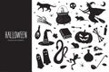 Happy Halloween. Cartoon set of black holiday elements. Halloween silhouettes. Vector illustration.
