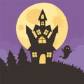 Happy halloween, castle ghost moon night forest trick or treat party celebration Royalty Free Stock Photo