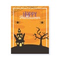 Happy halloween, castle spiders dry tree trick or treat party poster Royalty Free Stock Photo