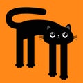 Happy Halloween. Cat with long legs. Tall kitten. Cartoon baby pet character. Long paws, tail. Cute kawaii black kitty head face.