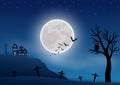 Happy Halloween celebrate theme on night scene background with graveyard and haunted house on full moon night Royalty Free Stock Photo