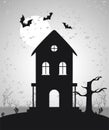 Happy halloween celebration card with haunted house and bats flying Royalty Free Stock Photo