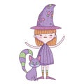 Happy halloween celebration girl witch costume with cat Royalty Free Stock Photo