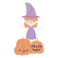 Happy halloween celebration girl witch costume and pumpkins Royalty Free Stock Photo