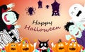 Happy Halloween, celebration party, vampire, pumpkin, mummy, cats, spooky, bats, spider and zombie cartoon cute festival poster,