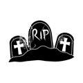 Happy halloween, cemetery gravestones ground trick or treat party celebration silhouette icon