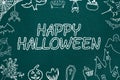 Happy Halloween chalkboard background. Halloween symbols