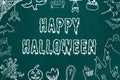 Happy Halloween chalkboard background. Halloween symbols