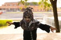 Happy halloween. Child in costume for the halloween party. The boy is scaring people. Trick or treat Royalty Free Stock Photo