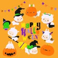 Happy Halloween Childish Collection with Cute LLama Alpaca Royalty Free Stock Photo