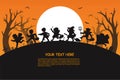 Children dressed in Halloween fancy dress to go Trick or Treating.Template for advertising brochure