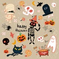 Happy Halloween clip art cartoon set Royalty Free Stock Photo