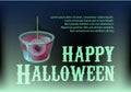 Happy halloween. Cocktail shot with spooky eye. Vector banner template.