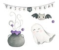 Happy Halloween collection. Hand drawn watercolor painting isolated on white background