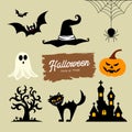 Happy Halloween collection, with Pumpkin, Bat, Cat, Ghost, Tree, Hat, Spider Royalty Free Stock Photo