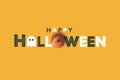 Happy Halloween Composition Text, Ghost Icon and Pumpkin Over Orange Background