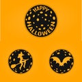 Happy halloween concept design badges in line style with bat, witch, moon.