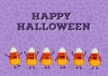 Happy Halloween concept greeting card, poster. Funny candy corn character collection. Trick or treat background Royalty Free Stock Photo