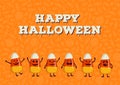 Happy Halloween greeting card, poster. Funny candy corn character collection. Trick or treat background. Kids wallpaper Royalty Free Stock Photo