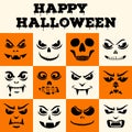 Happy Halloween greeting card. Funny monsters face. Vampires, skeletons, demons stencils. Holiday cartoon characters Royalty Free Stock Photo