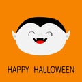 Happy Halloween. Count Dracula white head face. Cute cartoon kawaii smiling vampire character with fangs. Big mouth, tongue. Baby Royalty Free Stock Photo