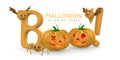 Happy Halloween creative banner. Cute cartoon 3d Halloween elements. Vector illustration Royalty Free Stock Photo