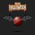 Happy Halloween. Cricket ball with horns and wings